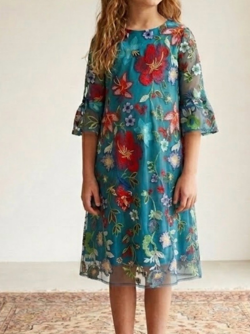 Girl’s Halabaloo Floral Appliqué Tulle‎ Dress Sz 14 Bright Multicolor NWT
